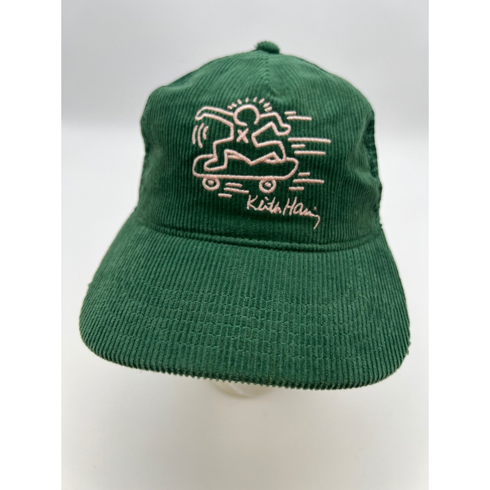 KEITH HARING x MAD ENGINE Trucker Hat OS Green Corduroy Skater Art Snapback
